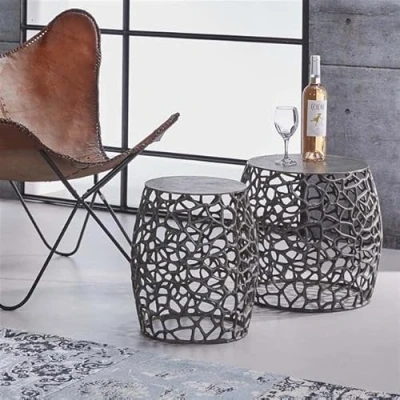 Image of Furnwise Set of 2 Living Room Steel Frame Side Table Morrison