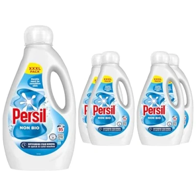 Image of Persil XXXL Washing Liquid Detergent Outstanding Stain Removal Quick and Cold Wash Tough on Stains Gentle Next to Sensitive Skin 95 Washes, 2.565 Litre (Pack of 5, Non Bio)