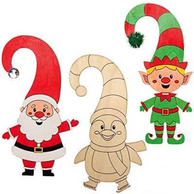 Image of Baker Ross AX487 Christmas Characters Door Hangers Pack of 5, Wooden Festive Crafts for Kids to Colour in, Decorate and Display