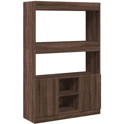 Image of vidaXL Highboard Sideboard Storage Cupboard Brown Oak Engineered Wood For Living Room, Bedroom, Office 92 x 33 140 cm Freestanding Cabinet with Doors