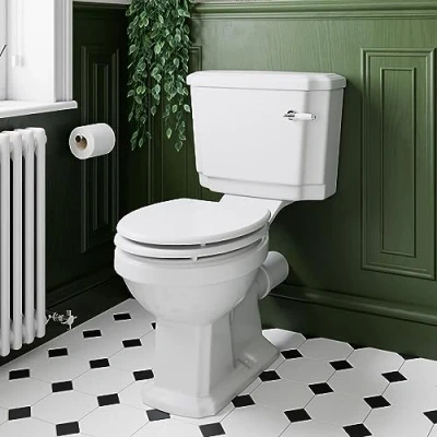 Image of Traditional Close Coupled Toilet WC Soft Seat White Ceramic Bathroom