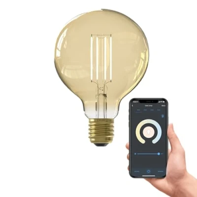 Image of CALEX Smart Filament Bulb E27, WiFi LED G95 Bulb, Warm White Light, Gold, App and Works with Amazon Alexa Google Home, 7W