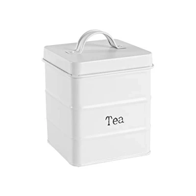 Image of White Vintage Metal Tea Canister By Harbour Housewares