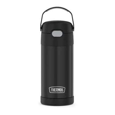 Image of Thermos FUNTAINER 12 Ounce Stainless Steel Vacuum Insulated Kids Straw Bottle, Black