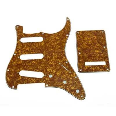 Image of KAISH 11 Hole ST/Strat Style Pickguard SSS Pick Guard with ST Back Plate Tremolo Trem Cover for USA/Mexico Stratocaster/Strat Gold Pearl