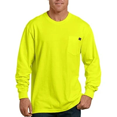 Image of Dickies Men&#039;s Long Sleeve Heavyweight Crew Neck T Shirt, Bright Yellow, XXX Large