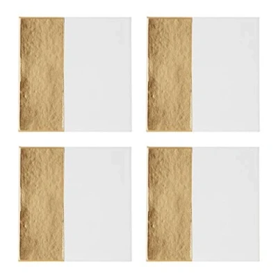 Image of Geome Dipped Coasters, Square, Leather Effect/White &amp; Gold, Set of 4