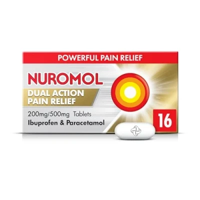 Image of Nuromol Ibuprofen and Paracetamol Tablets, 16 Pain Reilef Joint Relief, Period Back Dual Action Strong Painkillers, Fever