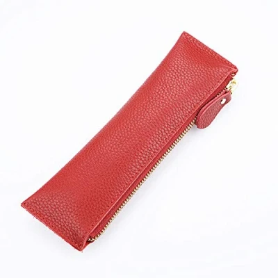 Image of Leather Pencil Case with Zipper Closure PU Stationery Bag Holder for Art College Office Make Up Brush(1Pcs Red)