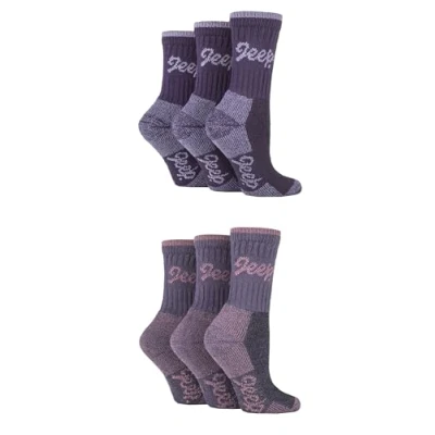 Image of Jeep Womens Cotton Boot Socks Luxury Terrain Calf Length Plain with Logo,Ribbed, Cushioned &amp; Chunky for Walking, Hiking, Trekking the Outdoors Size 4 8 6 Pair Multipack Purple Rose