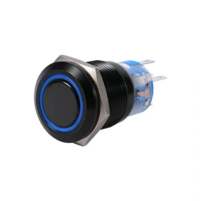 Image of LED Button Switch, 19mm 12V ON/OFF Black Waterproof Self locking Latch Push Flate hidden Switch actuator(Blue LED)