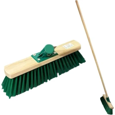 Image of 12 30cm Stiff Broom Outdoor Yard Brush with Synthetic PVC Hard Bristle Durable Support Bracket &amp; 120cm Wooden Handle Heavy Duty Garden Sweeping (GREEN)