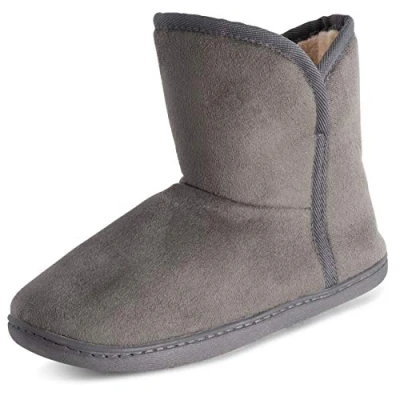 Image of Polar Womens Memory Foam Indoor Faux Fur Fleece Bootie Rubber Sole Comfort Outdoor Anti Slip Durable Slippers Grey suede UK9/EU42 YC0757