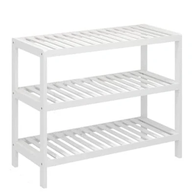 Image of Vencier Bamboo Shoe Rack Natural Easy Assembly &amp; Strong Design Stand Shelf Organizer Ideal for Corridor, Bedroom, Bathroom, Hallway Small Spaces, Large Capacity (White, 3 Tier)