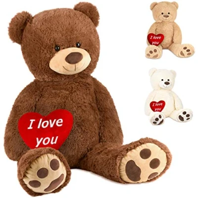 Image of BRUBAKER XXL Teddy Bear 40 Inches (100 Cm) Brown With an I Love You Heart Soft Toy Cuddly