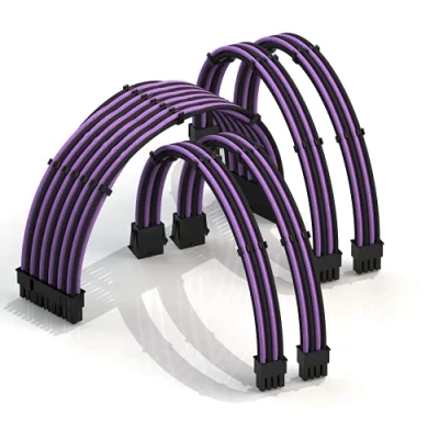 Image of LINKUP AVA 50cm PSU Cable Extension Sleeved Custom Mod GPU PC Braided w/Comb Kit┃1 x 24 P (20+4)┃2 8 (4+4) CPU┃2 (6+2) set┃500mm PurpleBlack