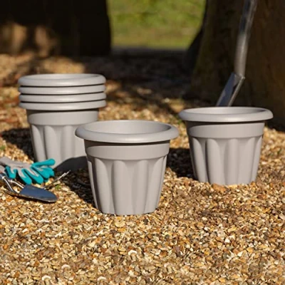 Image of Wham 6x 25cm Vista Plastic Planter, Round Garden Plant Pot, Extra Small Floor Pot (25cm, 4.5L, Pack of 6) Indoor/Outdoor, Made in UK (Upcycle Grey)