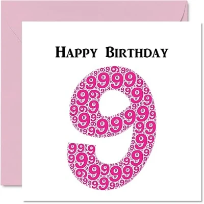 Image of Fun 9th Birthday Cards for Girls Shapecloud Happy Card Son Daughter Brother Sister Grandson Granddaughter Niece Nephew Cousin, 145mm x Greeting Cards,