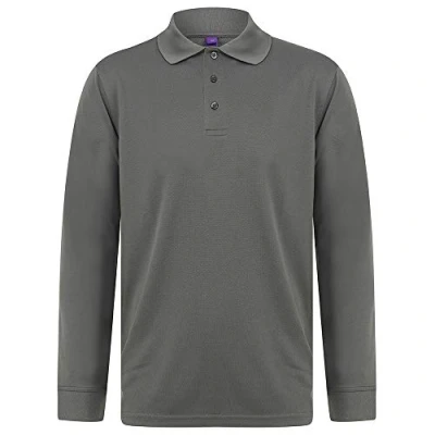 Image of Henbury Long Sleeve Coolplus Polo Shirt Charcoal Grey L