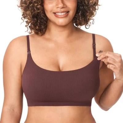 Image of MOMANDA Women&#039;s Ribbed Nursing Bras Seamless Bralettes Maternity Wirefree Sports Breastfeeding Bra Hazelnut XL