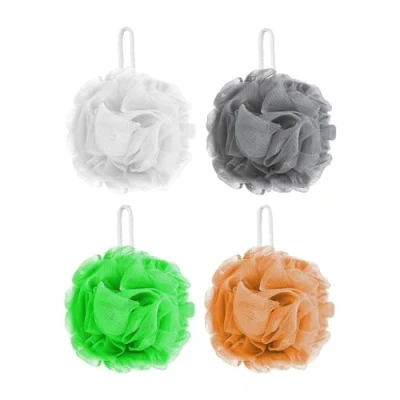 Image of ANGIX 4 x Loofah, Ultra Soft Mesh Pouf Bath Sponge for Men and Women, Exfoliating Body Scrubber, Shower Puff Ball with Strings Assorted Colour