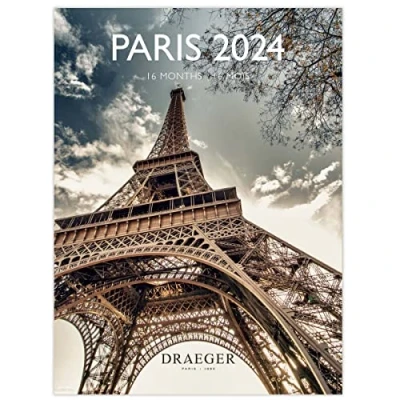 Image of DRAEGER Paris 2024 Small Hanging Wall Calendar 14 x 18 cm 16 Months September 23 to Dec 24 7 Languages Office Kitchen Home Monthly FSC® Certified Paper Vegetable Inks