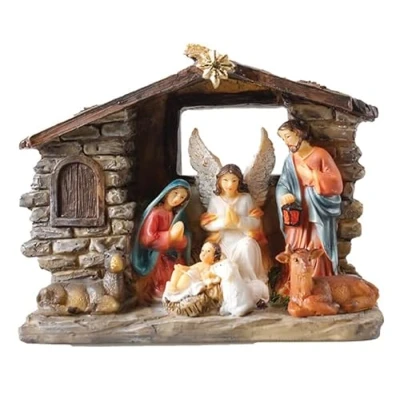 Image of CBC Christmas Nativity Set Traditional Xmas Scene 7 Fixed Figures 5&quot; Multicolour Ornament Holy Family &amp; 3 Kings