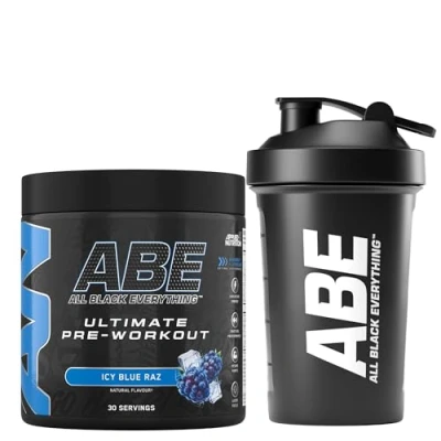 Image of Applied Nutrition Bundle ABE Pre Workout 375g + Black Shaker 400ml All Everything Powder, Energy Drink, Physical Performance, Creatine, Beta Alanine, Caffeine (ICY Blue Raz)