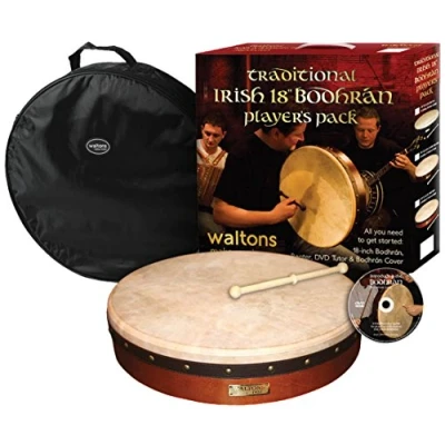Image of Waltons WMP1900 18 Inch Plain Bodhran Pack with DVD Beater and Cover Brown