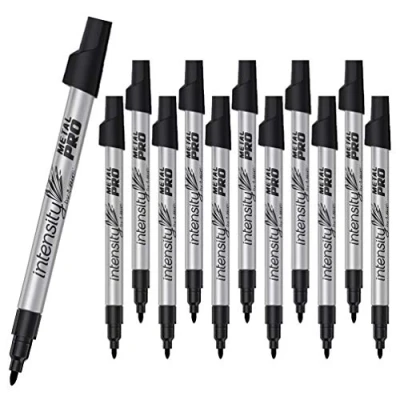 Image of 12 x BIC Intensity Metal PRO Permanent Marker, Fine Tip, Bullet Point Pens For Wood, Glass, Plastic &amp; [BLACK] (OEM Packed Non Retail Packaging)