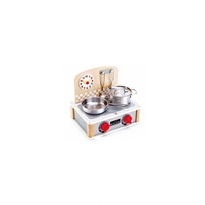 Image of Hape 2 in 1 Kitchen &amp; Grill Set Pretend Play Realistic Role Cooking Toy Playset for Kids