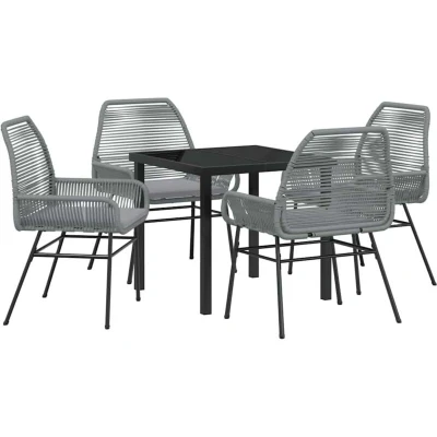 Image of vidaXL 5 Piece Garden Dining Set with Cushions Black Poly Rattan Acacia
