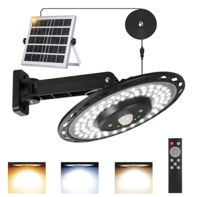 Image of Lixada Solar Pendant Light 180LEDs Powered Pendants Lamp Wall Garage Motion Sensor Shed Lights Outdoor IP65 Waterproof Hanging with Remote for Barn Farm Garden Yard Patio