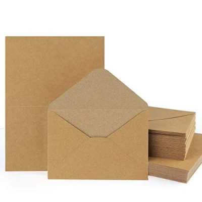 Image of Mocraft Envelopes with Kraft Paper Cards Natural Brown Blank and Folding for Gift, Greeting Cards, Invitation, Set of 60
