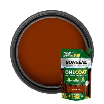 Image of Ronseal One Coat Shed and Fence Protector Refill Pouch Medium Oak 950ml