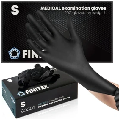 Image of FINITEX Black Nitrile Disposable Gloves, 5.0mil, S, 100pcs Powder Free &amp; Latex Food Grade Medical Exam Cleaning Tattoo Gloves