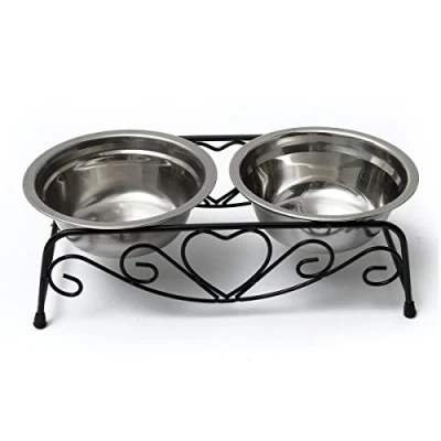 Image of Yosoo Double Twin Stainless Steel Bowls Dog Puppy Cat Pet Food Water Bowl Dish Feeder Retro Iron Stand