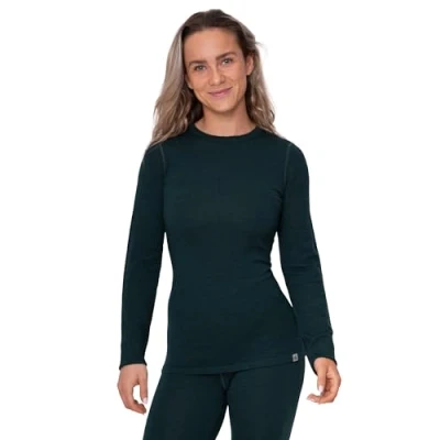 Image of DANISH ENDURANCE Thermal Tops Womens, Merino Wool Base Layer Long Sleeve Top Women, Warm Winter Thermals, Dark Green, L