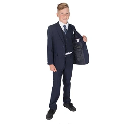 Image of Cinda 5 Piece Navy Blue Checked Boy Suits Boys Wedding Suit Page 6 7 Years