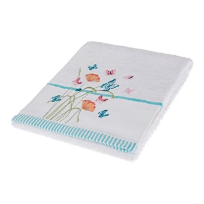 Image of HOMESCAPES 100% Turkish Cotton &#039;Floral Butterfly&#039; White Hand Towel Colourful Butterfly and Flowers