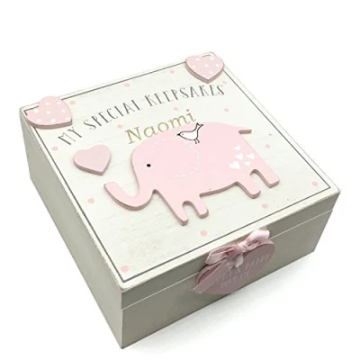Image of Personalised Baby Girl wooden Memories Keepsake Box Vintage Style