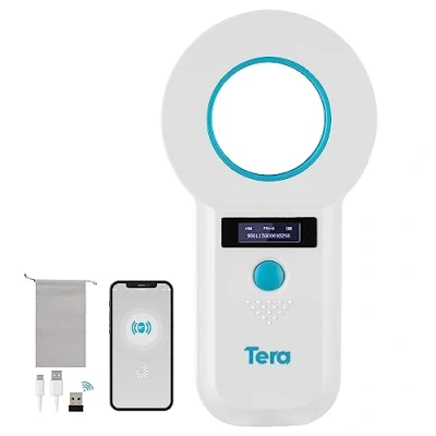 Image of Tera Pet Microchip Reader Scanner Animal Chip ID with OLED Display Screen Rechargeable Data Storage Fast Wireless Exchange Tag for Dogs Cat Management Blue Botton