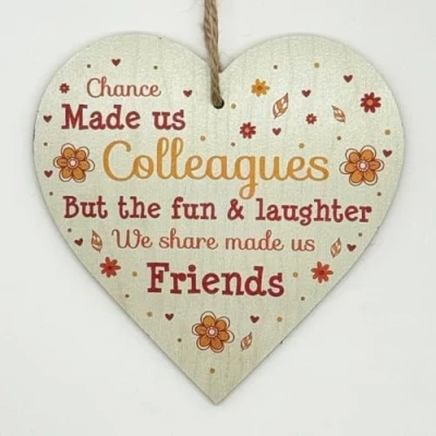 Image of Second Ave Chance Made Us Colleagues Flower Wooden Hanging Heart Home Friend Friendship Sign Plaque
