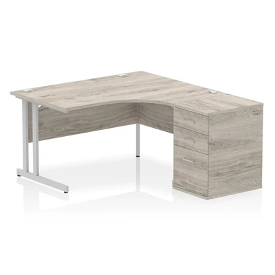 Image of Impulse 1400 RH Crescent Desk Cantilever Grey Oak/Silver 600 DH Ped