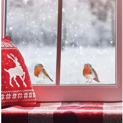 Image of QuoteMyWall 2x Watercolour Robin Christmas Window Stickers