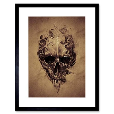 Image of Wee Blue Coo Painting Drawing Tattoo Creepy Skull Gothic Grunge Framed Wall Art Print