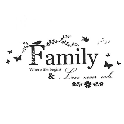 Image of Family Wall Quote Where Life Begins &amp; Love Never Ends Sticker Vinyl Art Home Decal Black Decor