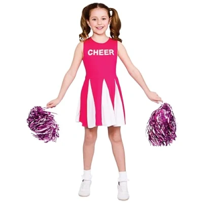 Image of Wicked Costumes Girls Hot Pink Cheerleader Fancy Dress Costume Medium (5 7 Years)