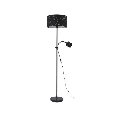 Image of Lindby Melanie floor lamp, black, fabric, Ø 36 cm, 2 bulb.