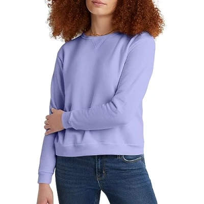 Image of Hanes Womens Ecosmart V Notch Crewneck Sweatshirt, Fleece Pullover Sweatshirt For Women, Peri Blue, XL